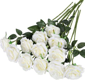 OEM Juego De 12 Rosas De Tallo Largo, De Seda Realista, Para Decoraci&oacute;n De Bodas E Interiores