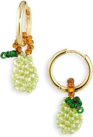 Pura Utz Beaded Charm Drop Hoop Earrings in Green /Brown at Nordstrom Rack