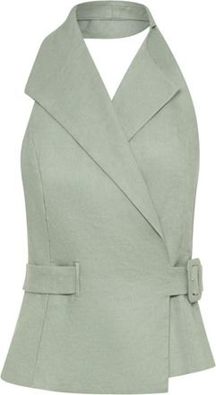 Nicholas Isabeau halterneck top - women - Linen/Flax - 2 - Green