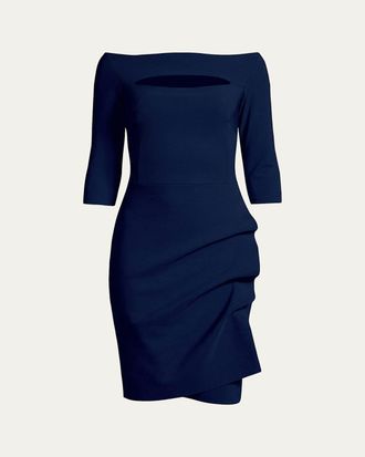 La Petite Robe Di Chiara Boni Slit-Neck 3/4 Sleeve Ruched Cocktail Dress