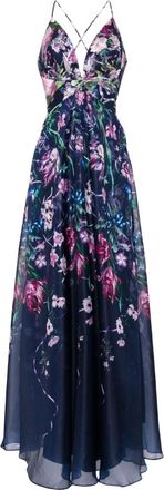 Marchesa Ribbons floral-print chiffon gown - women - Polyester - 6 - Blue