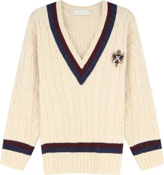 Zimmermann Valiant Cable Knit Sweater - Dames - V-hals truien - Beige - XS - Wol - Truien & Vesten