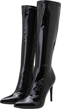 Generic Women Knee High Pu Leather Boots Pointed Toe Side Zipper High Heel Party Holiday Long Boot