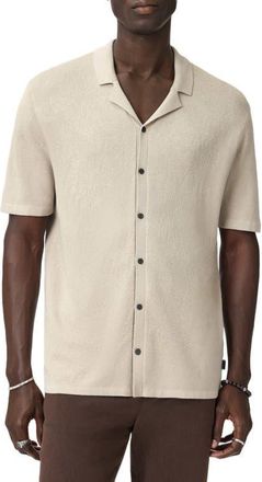 John Varvatos Arlon Paisley Sheen Camp Shirt in Almond at Nordstrom, Size Xx-Large