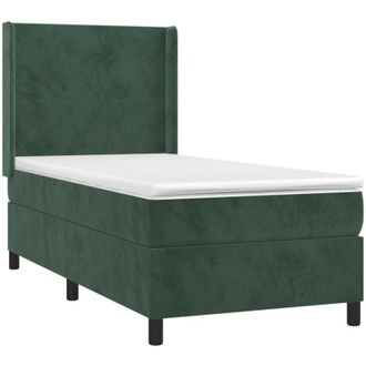 vidaXL Vidaxl - Cama Box Spring Colch&oacute;n Y Led Terciopelo Verde Oscuro 100x200cm