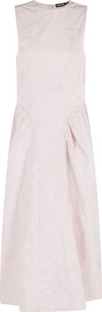 Rotate Pink Flower Embroidered Sleeveless Cotton Midi Dress