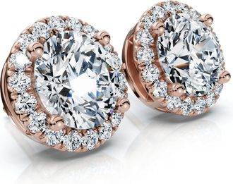 Pompeii3 2.25Ct Halo Round Diamond Studs 14k Gold Lab Grown Womens Earrings