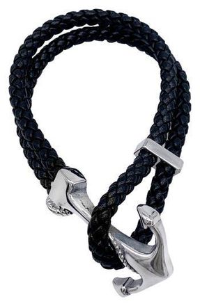 Adornia Water Resistant Anchor Braided Leather Bracelet in Silver at Nordstrom Rack