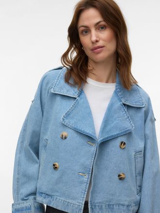 Vero Moda Jeansjacke VERO MODA VMLELOU LS SHORT TRENCHCOAT MIX NOOS, Damen, Gr. XL, light blau denim, Denim/Jeans, Obermaterial: 100% Baumwolle, unifarben, norm