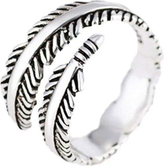 Generic Unisex Ring Size Adjustable Fashion Gothic Punk Feather Pattern Lady Ring Jewelry Accessories Men Love Gift Fashion Design Multicoloured