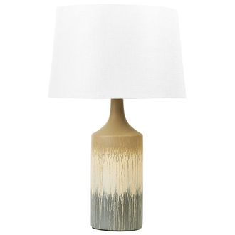 Beliani L&aacute;mpara De Mesa De Cer&aacute;mica Lino Beige Gris Blanco 64 Cm Pantalla Tela Calvas