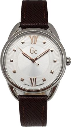 Guess Gc Brown Leather Quartz White Dial Ladies Watch Y13006L1