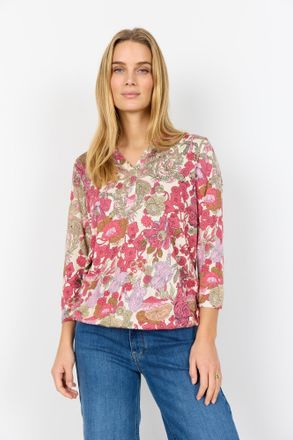 Soyaconcept Shirtbluse SOYACONCEPT SC-FELICITY AOP 536, Damen, Gr. XXL, rapture rose combi, Web, Obermaterial: 50% Baumwolle, 50% Viskose, gemustert, normal, V-Au