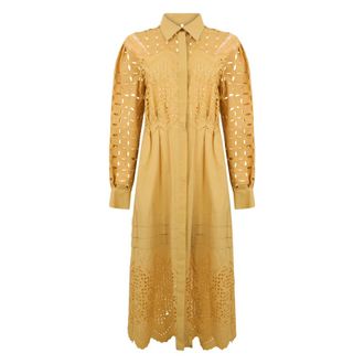 Alberta Ferretti Midi Dress with Collar - female - Alberta Ferretti - Shirt Dresses - Yellow - S - Dresses