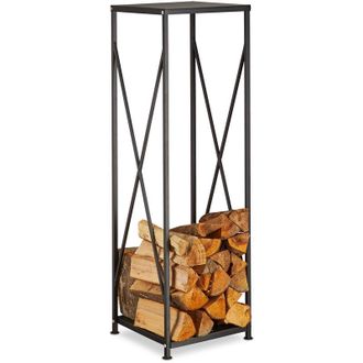 Elle Estante Para Chimenea, Almacenamiento De Le&ntilde;a, Cesta De Acero Para Le&ntilde;a, Soporte Para Le&ntilde;a, Alto X Ancho X Profundidad: 111 X 34 X 34 Cm, Negro