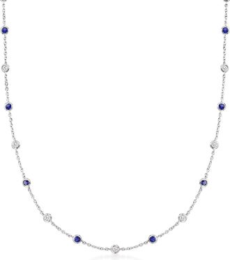 Ross-Simons CZ and Simulated Sapphire Station Necklace in Sterling Silver