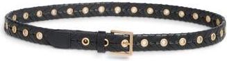 AllSaints Eyelet Woven Leather Belt in Black /Warm Brass at Nordstrom Rack, Size X-Small/small