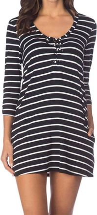 Kenneth Cole Skyline Stripe Lace Up Tunic With Pockets In Black