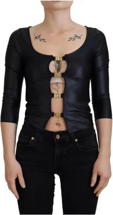 Dolce & Gabbana Zwart 3/4 Mouw Top met Gouden Detail - Dames - Blouses - Zwart - S - Katoen - Overhemden