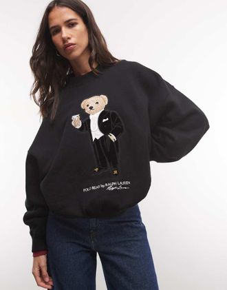 Polo Ralph Lauren felpa nera con stampa orso-Rosso
