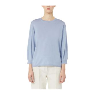Max Mara Round-neck Knitwear, female, Blue, Size: XL Straight-cut Knitwear