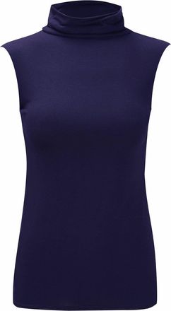Generic New Ladies Polo Neck Womens Plus Size Sleeveless Stretch Turtle Neck Jersey Basics Top. UK 8-26 Navy