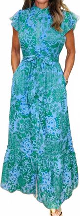 Sugarlips Womens Tressa Floral Riah Button Down Maxi Dress In Kelly Blue