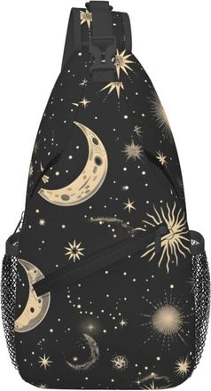 Generic Black Moon Chest Bag With Zipper Sling Bag Anti Theft Sling Backpack For Casual Women Runner