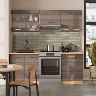 Vicco Mueble De Cocina R-line, Gris Noble/roble Dorado, 200 Cm, Et Roble