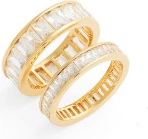 Nordstrom Set of 2 Channel Cubic Zirconia Rings in Clear- Gold at Nordstrom Rack, Size 8