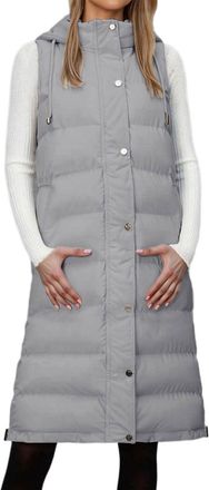 Generic Womens Gilet Long, Sleeveless Padded Quilted Jacket Lightweight Ladies Long Body Warmer Zip Up Sleeveless Waistcoat Puffer Vest Women Bodywarmer Coat 