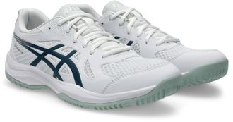 Asics Hallenschuh ASICS UPCOURT 6, Herren, Gr. 42,5, weiss (wei&szlig;, tranquil teal), Synthetik, Schuhe Hallenschuh, besonders geeignet f&uuml;r Handball und Volleyb