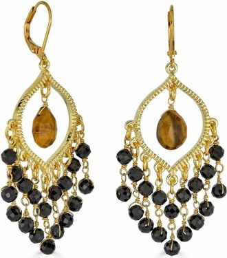 Rachel Reinhardt Jewelry Womens Tigers Eye And Black Spinel Chandelier Earrings In Gold