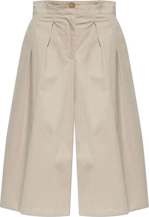Emporio Armani Brushed Stretch Cotton Culottes - Dames - Korte Broeken - Beige - XS - Katoen - Korte Broeken