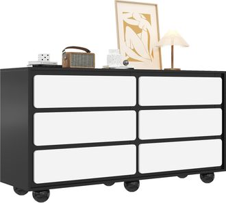 STILVORA Aparador C&oacute;moda Con 6 Cajones, Esquinas Redondeadas, Patas De Metal, Estilo Moderno, En Tablero De Part&iacute;culas, 140&times;38&times;74,5 Cm, Blanco Negro