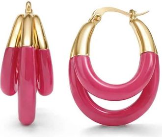 Gold & Honey Womens Triple Hoop Lucite Earrings In Pink Flamingo