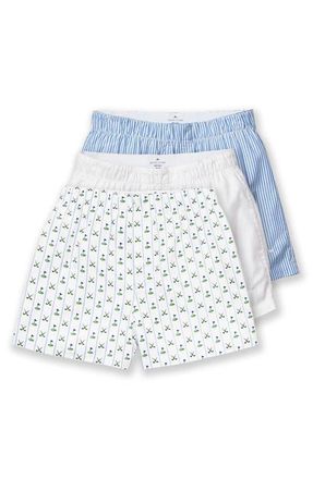 Petite Plume Assorted 3-Pack Cotton Twill Boxers in Blue at Nordstrom, Size X-Small
