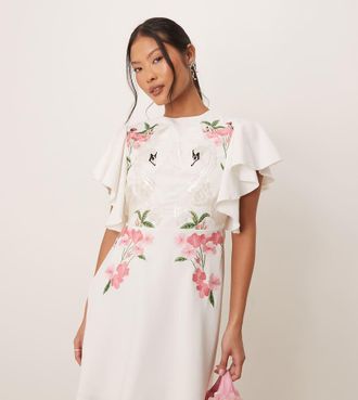 Hope & Ivy Petite Vestito corto color avorio decorato con cigni e schiena scoperta-Bianco