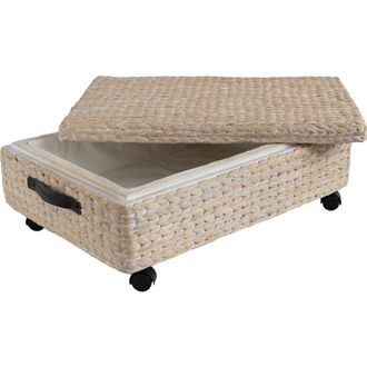 Happimess Chett Minimalist Hand-Woven Hyacinth/Wood Underbed Storage Bin with Wheels and Handles in White at Nordstrom