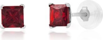MAX + STONE 14k White Gold Square Princess Cut 4mm Gemstone Stud Earrings