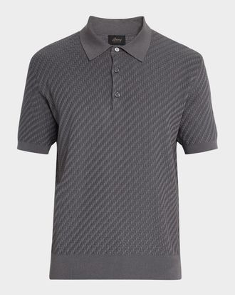 Brioni Mens Basketweave Stitch Polo Sweater