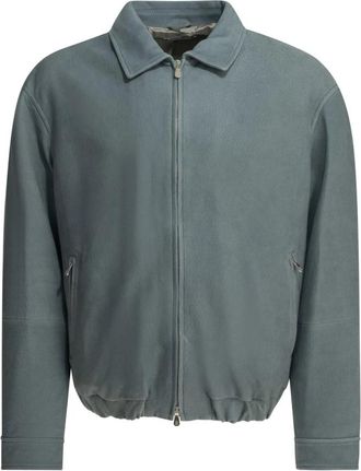 Brunello Cucinelli Suede Bomberjack - Heren - Leren en Su&egrave;de Jassen - Blauw - L - Su&egrave;de - Jassen