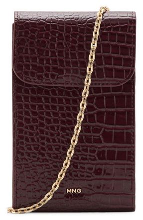Mango Croc Embossed Faux Leather Phone Crossbody Bag in Burgundy at Nordstrom