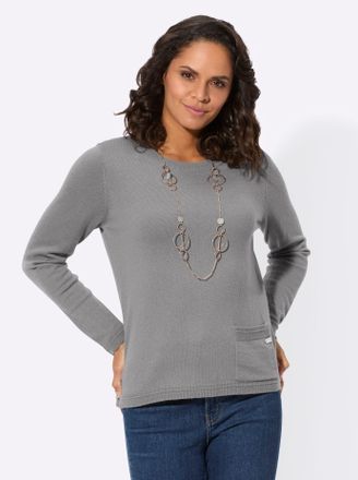 Casual Looks Rundhalspullover CASUAL LOOKS Pullover, Damen, Gr. 38, grau (steingrau), 50% Wolle, 30% Baumwolle, 20% Polyamid, unifarben, Pullover Rundhalspullover