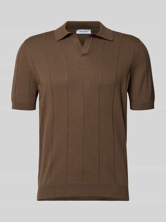 Gran Sasso Regular Fit Poloshirt mit breiter Rippe und V-Ausschnitt in Mittelbraun, Gr&ouml;&szlig;e 50