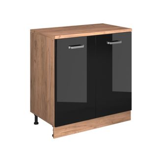 Vicco Armario De Cocina Para Techo Inclinado R-line, Negro Brillo Intenso, 80 Cm Sin Inclinaci&oacute;n Con 2 Puertas, Vicco