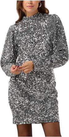 Notre-V Zilveren Mini Jurk met Pailletten - Dames - Feestkleedjes - Grijs - L - Pailletten - Kleedjes