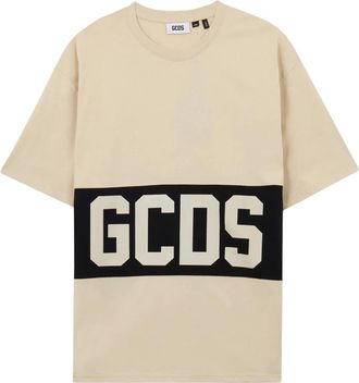 GCDS Gcds - T-shirt Loose Band Logo - Dames - Tops - Beige - Maat: L Katoen