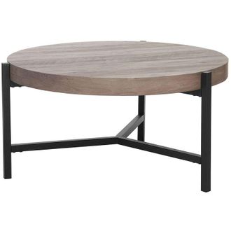Beliani Mesa De Centro Con Tablero De Madera Gris Pardo Patas De Metal Negro 70 Cm Redonda Moderna Para Sal&oacute;n Industrial Bonita
