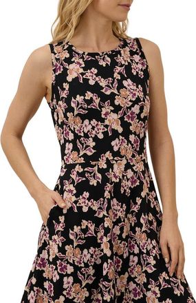 Pact Organic Cotton Fit & Flare Keyhole Back Dress in Scattered Posies Black at Nordstrom, Size X-Small